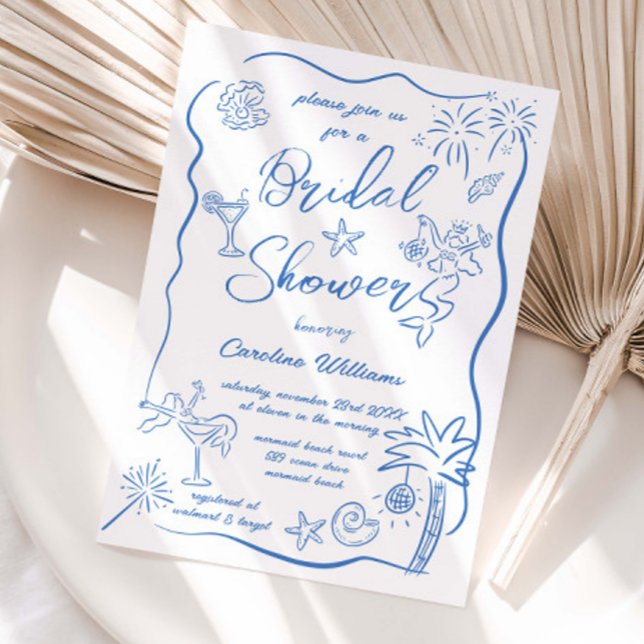 Hand Drawn Doodles Drawings Beach Bridal Shower Invitation (Creator Uploaded)