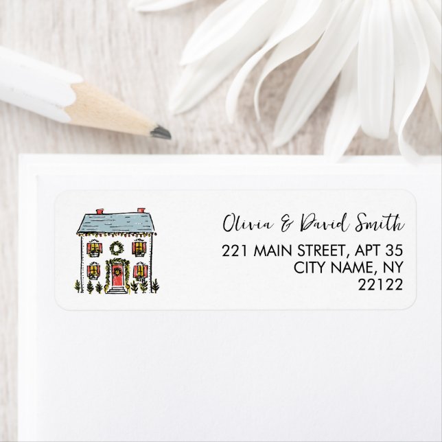 Hand-Drawn Doodles Festive Home Return Address Label (Insitu)