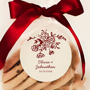 Hand Drawn Doodles Floral Wedding Classic Round Sticker