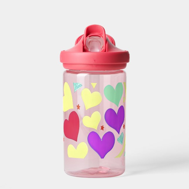 Hand-Drawn Doodles Hearts and Shapes Water Bottle (Front)