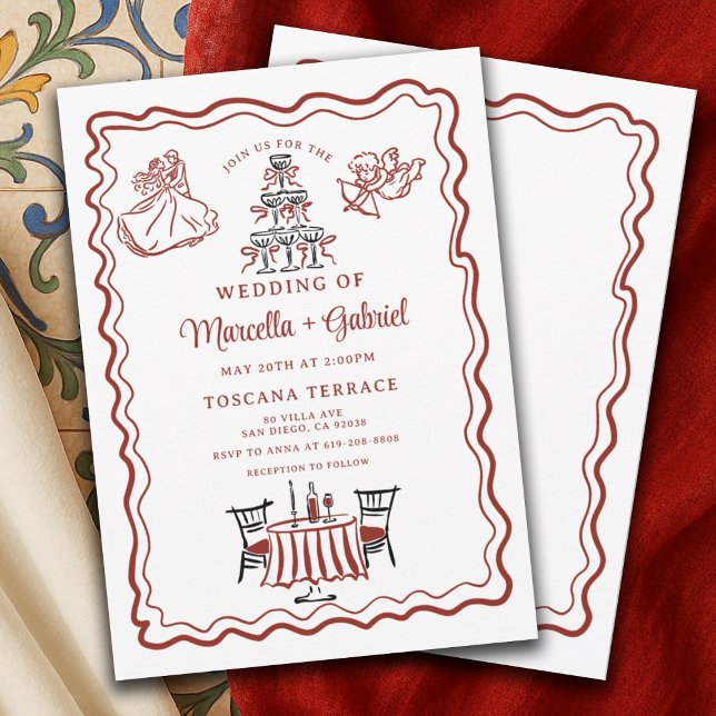 Hand Drawn Doodles Italian Wedding Invitation (Creator Uploaded)