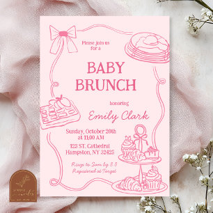 Hand Drawn Doodles Pink Baby Brunch Invitation
