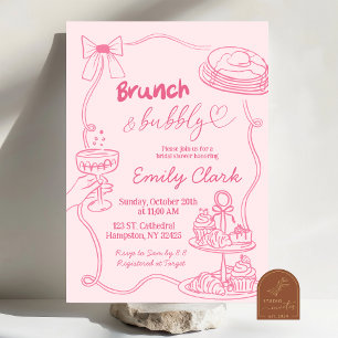 Hand Drawn Doodles Pink Brunch and Bubbly Invitation