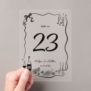 Hand Drawn Doodles Scribbles Wedding Table Number