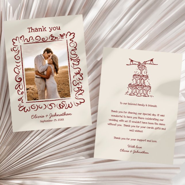 Hand Drawn Doodles Wedding Thank You Card (Creator Uploaded)