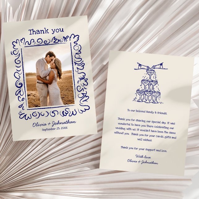 Hand Drawn Doodles Wedding Thank You Card (Creator Uploaded)