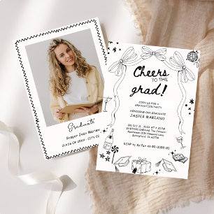 Hand Drawn Doodles Whimsical Graduation Party  Invitation