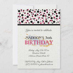 Hand Drawn Dots Pattern Pink And Black Invitation