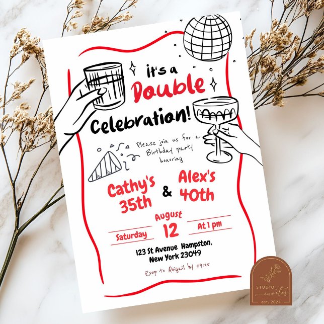 Hand Drawn Double Celebration Joint Birthday Invitation (Creator Uploaded)