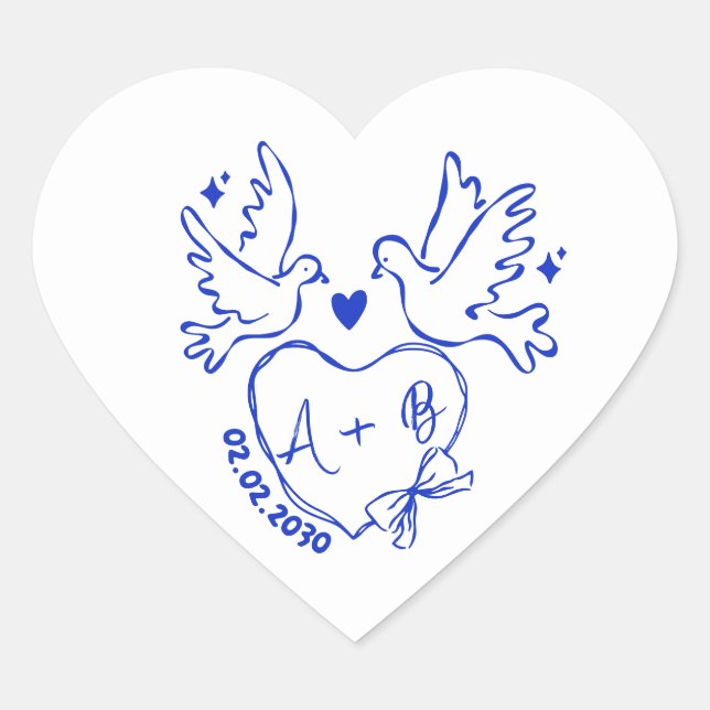 hand drawn Dove Heart Custom Wedding  Sticker (Front)