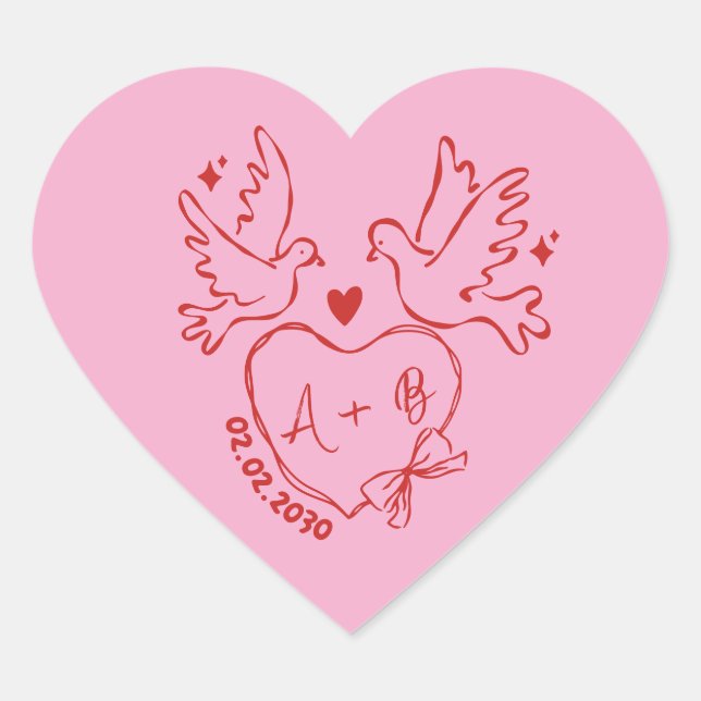 hand drawn Dove Heart Custom Wedding  Sticker (Front)