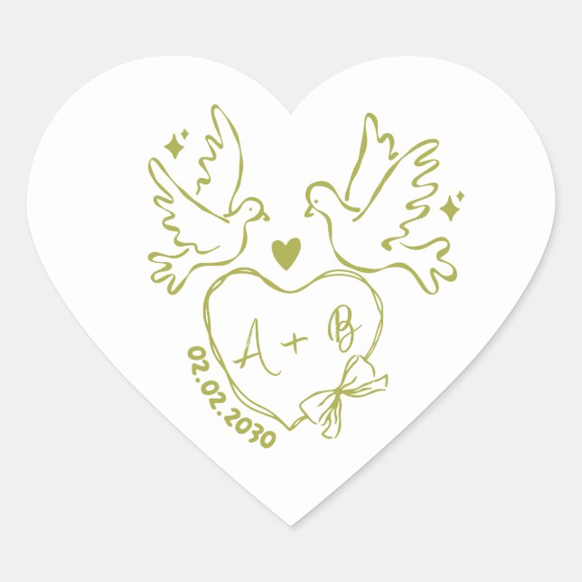 hand drawn Dove Heart Custom Wedding  Sticker (Front)