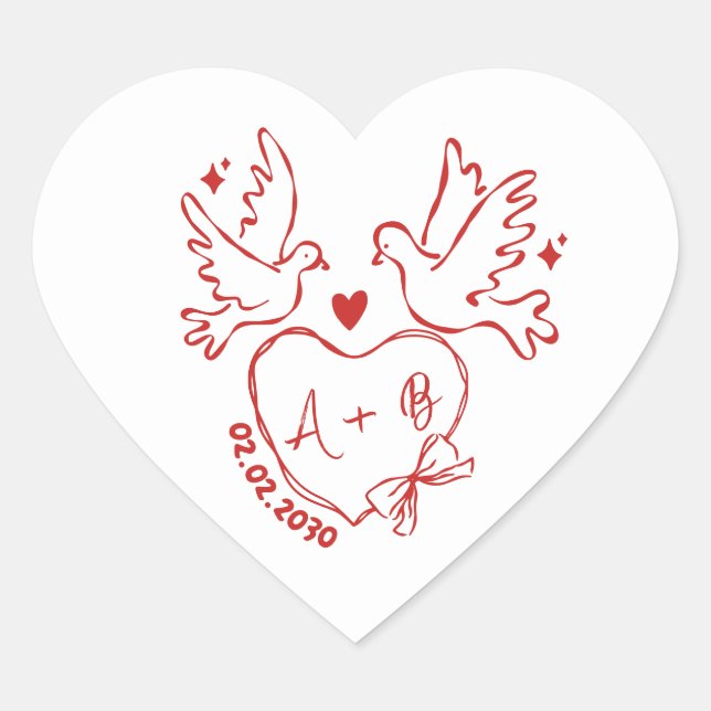 hand drawn Dove Heart Custom Wedding  Sticker (Front)