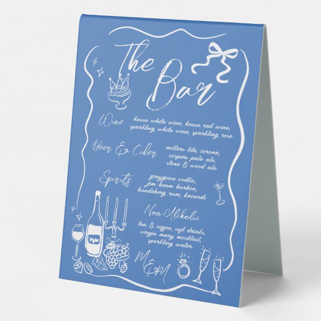 Hand Drawn Drawing Doodles Wedding Menu & Bar (Back)