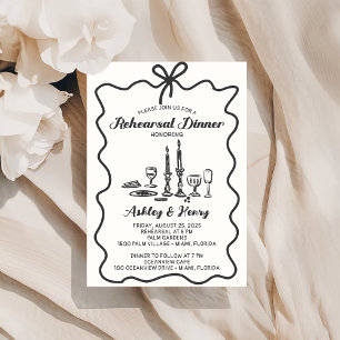 Hand Drawn Drawing Wedding Rehearsal Dinner    Invitation