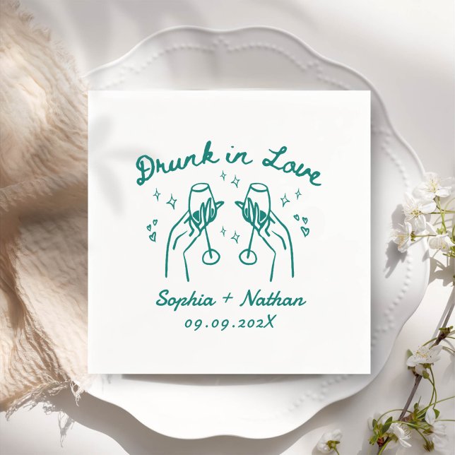 Hand Drawn Drunk In Love Personalised Wedding Napkin (Creator Uploaded)