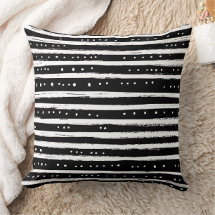Hand-Drawn Dry Brush Stripe in Black and White Cushion