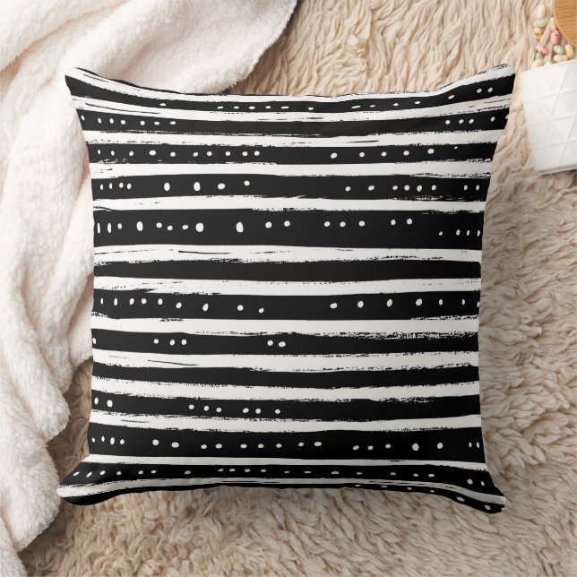 Hand-Drawn Dry Brush Stripe in Black and White Cushion (Blanket)
