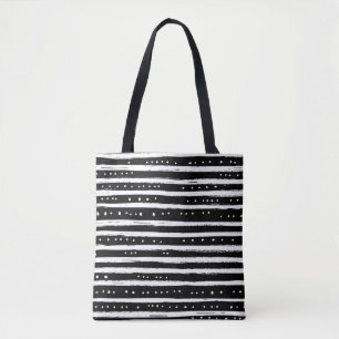 Hand-Drawn Dry Brush Stripe in Black and White Tote Bag