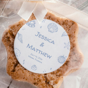 Hand Drawn Dusty Blue Coastal Wedding Classic Round Sticker