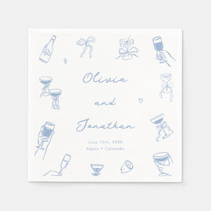 Hand Drawn Dusty Blue Wedding Napkin