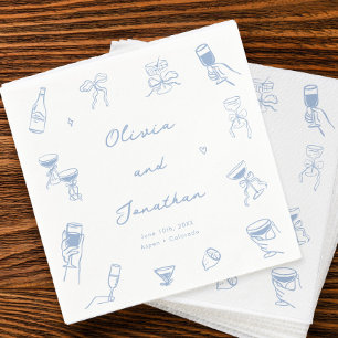 Hand Drawn Dusty Blue Wedding Napkin