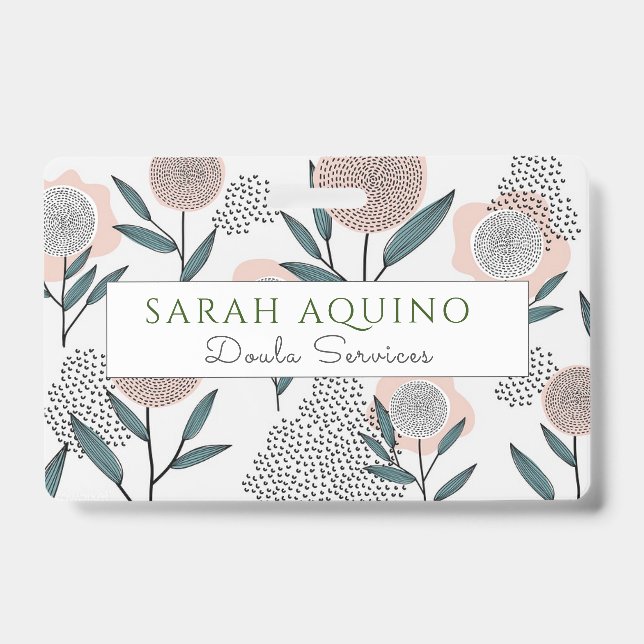 Hand Drawn Dusty Rose Floral Doula ID Badge (Front)