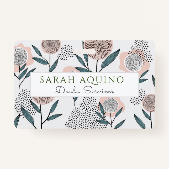 Hand Drawn Dusty Rose Floral Doula ID Badge (Front)