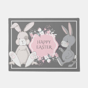 Hand-Drawn Easter Bunnies Doormat