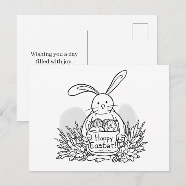 Hand Drawn Easter Bunny Coloring Style Spring Postcard (Front/Back)
