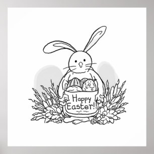 Hand Drawn Easter Bunny Colouring Style Spring Poster