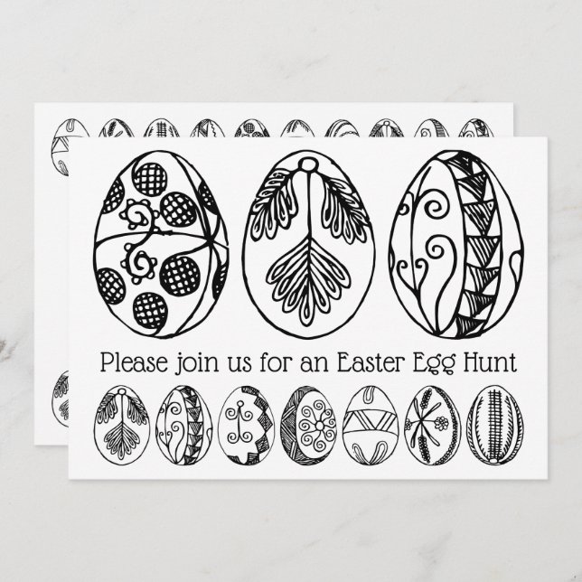 Hand Drawn Easter Egg Hunt Colouring Invitation (Front/Back)