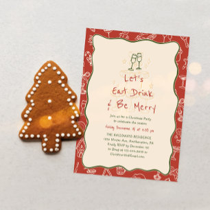 Hand-Drawn Eat Drink and Be Merry Holiday Party Invitation