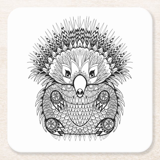 Hand Drawn Echidna Doodle Square Paper Coaster (Front)