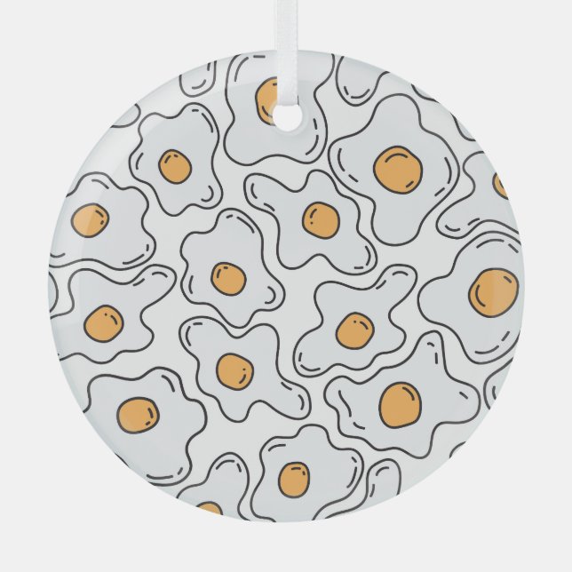 Hand-Drawn Eggs Fun Seamless Pattern Glass Tree Decoration (Front)