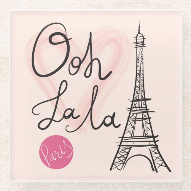 Hand Drawn Eiffel Tower Glass Coaster (Front)