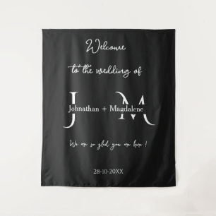 Hand drawn Elegant Black & White Monogram Wedding Tapestry