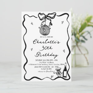 Hand Drawn Elegant disco ball 30th Birthday Invitation