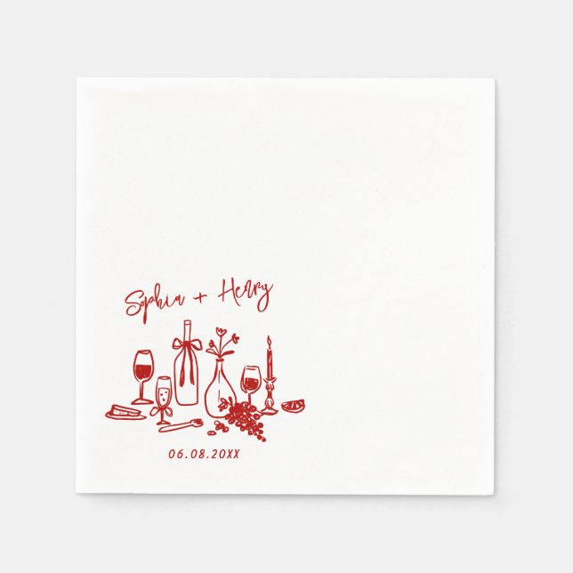 Hand Drawn Elegant Modern Cocktail Wedding  Napkin (Front)