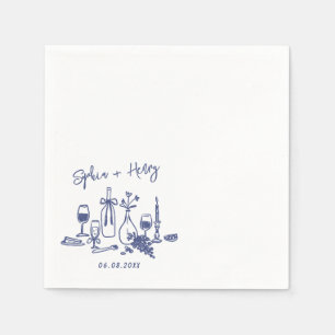 Hand Drawn Elegant Modern Cocktail Wedding  Napkin