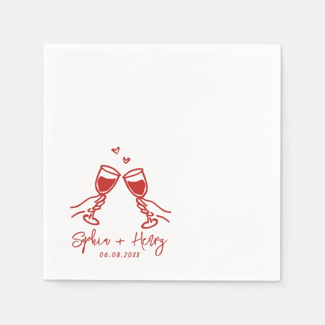 Hand Drawn Elegant Modern Cocktail Wedding  Napkin (Front)