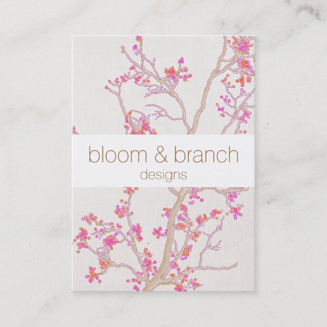 Hand Drawn Elegant Pink Cherry Blossoms Floral Business Card (Front)
