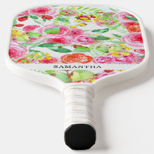 Hand drawn elegant pink roses, cute & feminine pickleball paddle