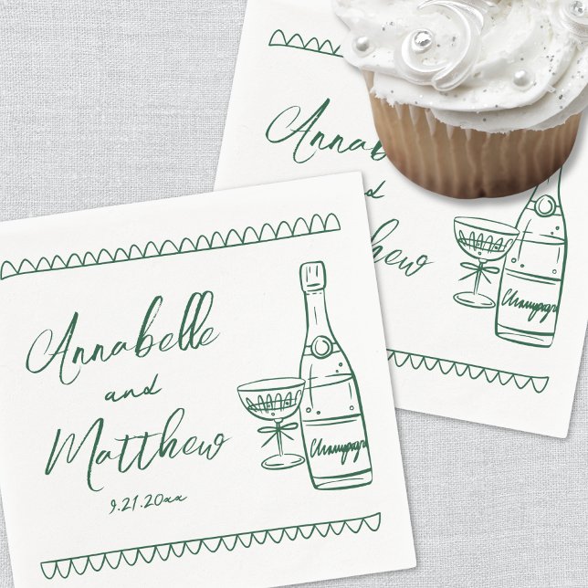 Hand Drawn Emerald Green Whimsical Wedding Napkin (Hand Drawn Emerald Green Whimsical Wedding Napkins)