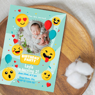 Hand-drawn Emoji With Photo Birthday Party Invitation