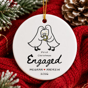 Hand Drawn Engaged Ornament First Christmas