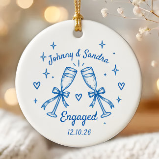 Hand Drawn Engagement Ceramic Ornament