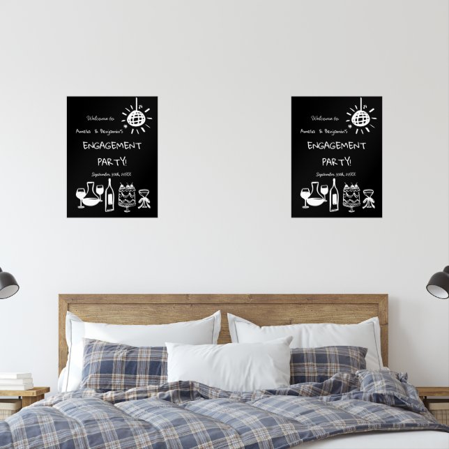 Hand Drawn Engagement Party Wedding Welcome Sign. (Bedroom)