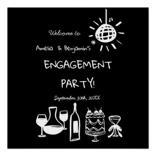 Hand Drawn Engagement Party Wedding Welcome Sign. Poster