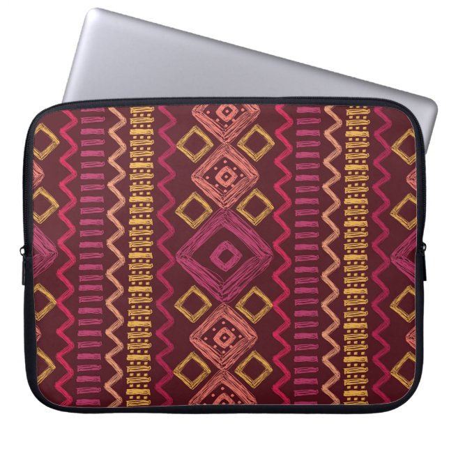 Hand drawn ethnic pattern: abstract seamless laptop sleeve (Front)